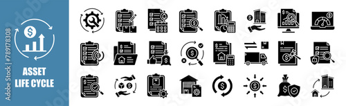asset life cycle icon set for design elements, business, vector, management, illustration, life