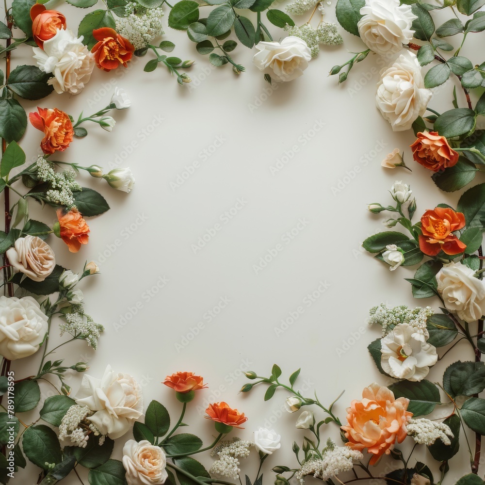 Pink Roses and Green Leaves on Gray Background Pink Roses and Green Leaves on Gray Background
