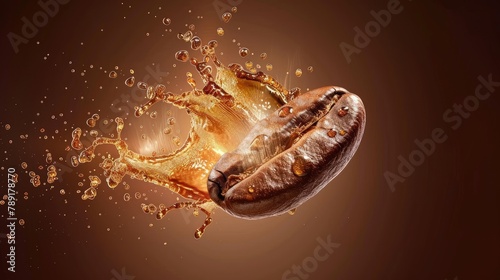 close-up coffee bean on Gradient background  splashes Coffee    photography 