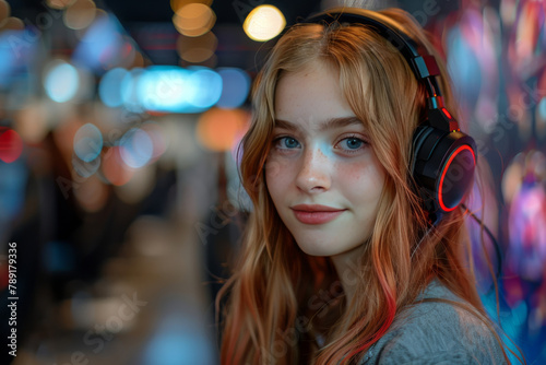 Woman Wearing Headphones and Looking at Camera