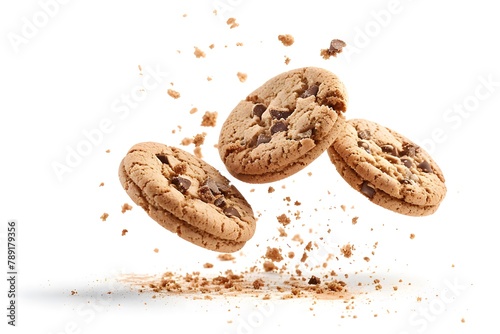 Pile of Cake Crumbs and Flying Cookies Isolated on White Background