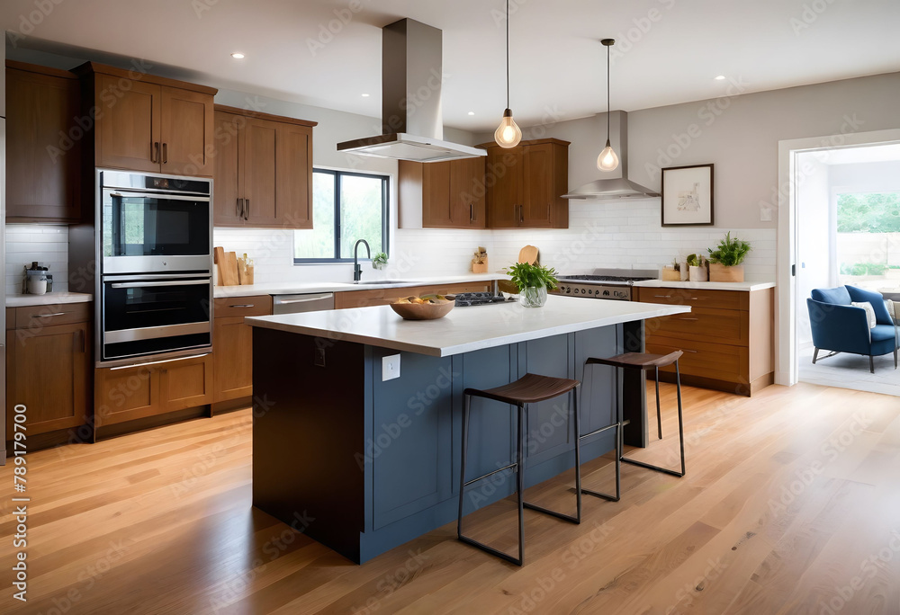 Fototapeta premium Elegant kitchen design with modern, elegant furniture 