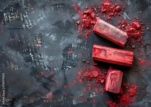 Red Chalk Pieces and Powder on Darker Background