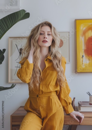 Woman in Yellow Jumpsuit Posing for Picture