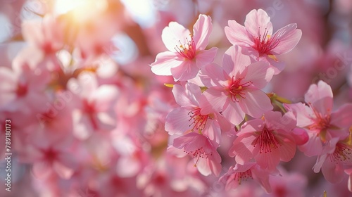 Cluster of Pink Flowers on Tree Branch © olegganko
