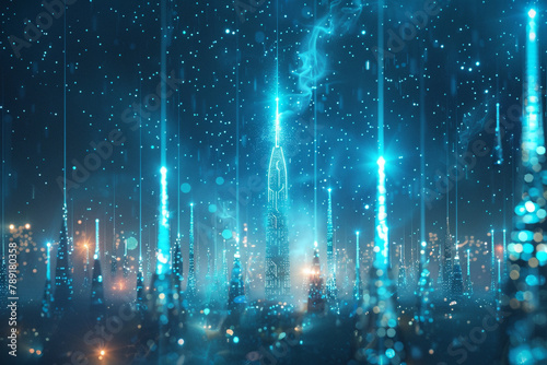 5G towers as futuristic obelisks emitting streams of light connecting the world with unprecedented speed and connectivity photo