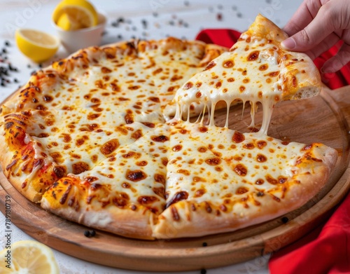 Person Taking a Slice of Cheese Pizza