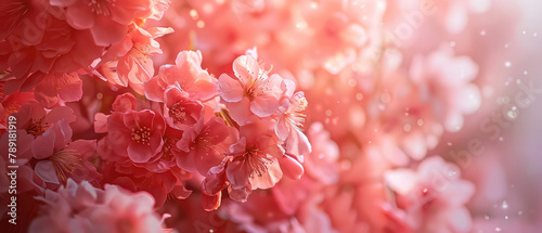 Close-up of vibrant red cherry blossoms photo