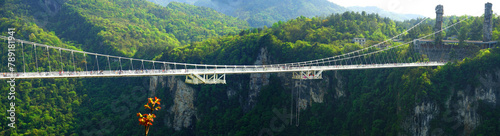 The glass bridge of Zhangjiajie, China This glass bridge serves as a way to connect the two cliffs together with beautiful scenery. photo