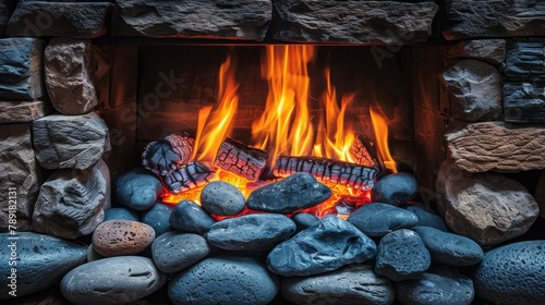 Festive Fireplace Decorated With Christmas Ornaments and Lights