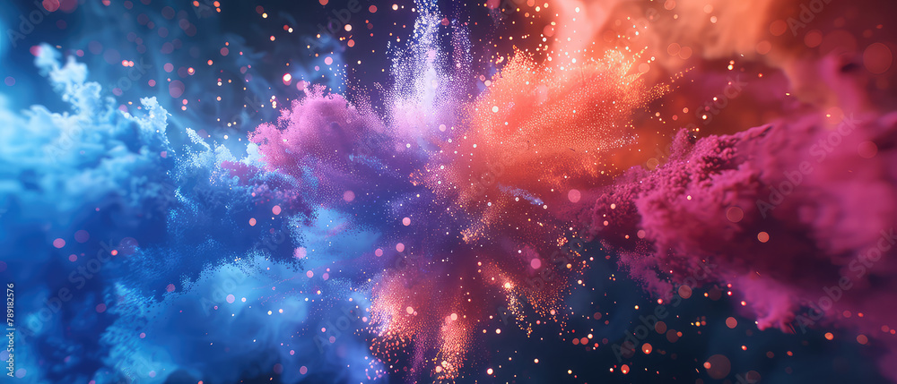 Vibrant explosion of pink and blue particles Vibrant explosion of pink and blue particles