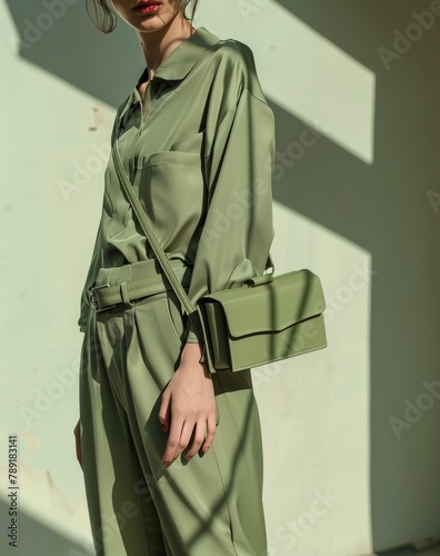 Woman in Green Dress With Fanny Bag