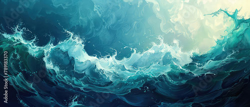 Painting of Abstract Ocean Waves in Emerald Hues