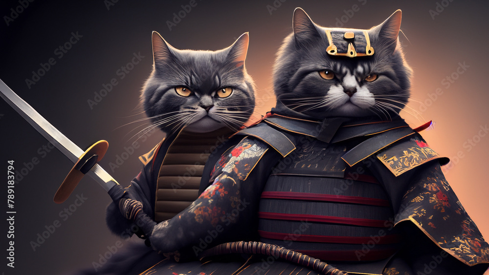two samurai cats