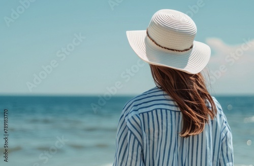 Woman in Hat Gazing at Ocean