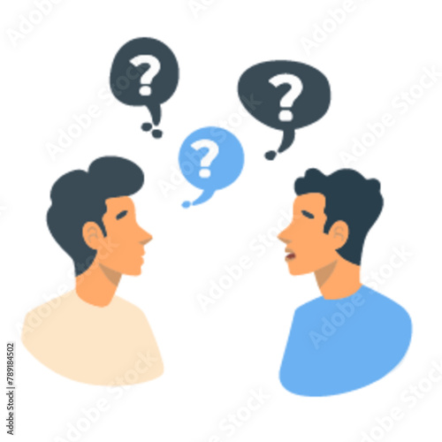 illustration captures an interaction where one person is overwhelmed with questions from another
