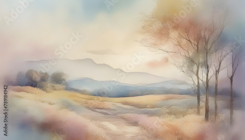 Vintage pastel countryside landscape. © Pram