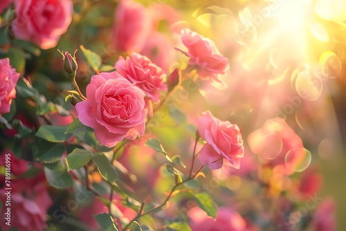 Rose garden. Rose bush in the garden in the sunlight. .