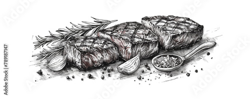 Steak beef hand drawn sketch Latin American food Restaurant business concept.Vector illustration