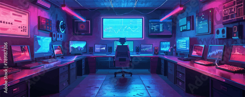 futuristic room in cyberpunk. vector simple illustration