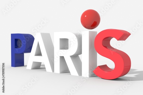 Testo 3D Paris con colori della bandiera della Francia