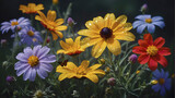 Close-up of wildflowers under the morning sun.