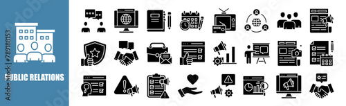 Public Relations icon set for design elements,business, media, pr, communication, marketing	
