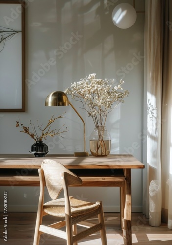 Table With Chair and Vase of Flowers