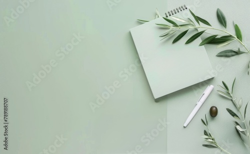 Desk With Notepad, Pen, and Leaves
