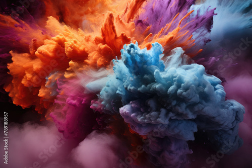 Multicolored Holi powder cloud in air