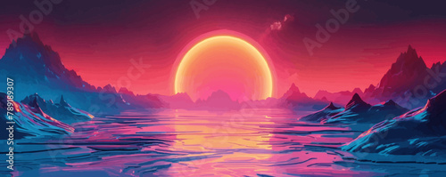 Futuristic neon retrowave vector simple illustration