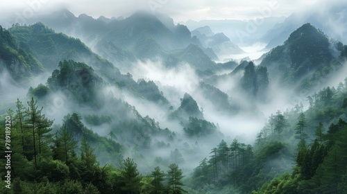 The Sun Setting Over Foggy Mountains