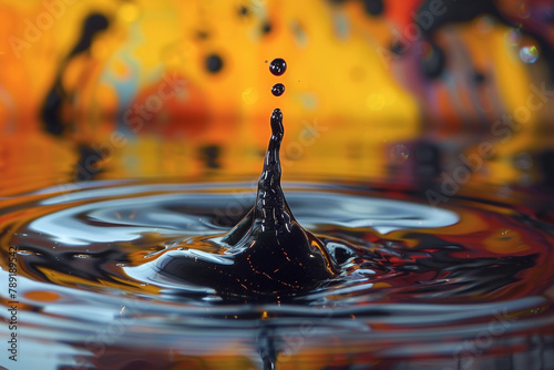 A closeup on a droplet of ink falling into water spreading into dark and psychedelic patterns symbolizing the diffusion of thoughts photo