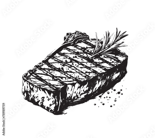 Grilled steak, Hand drawn style, vector illustrations