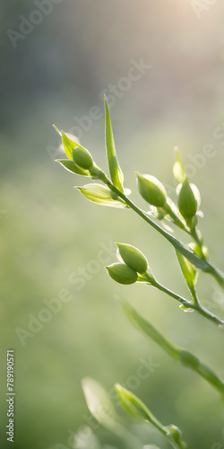 Spring flowers emerging gently, a burst of life in a minimalist landscape. Softly out of focus, lending an ethereal charm