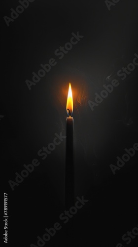 Single Black Candle Burning in the Dark