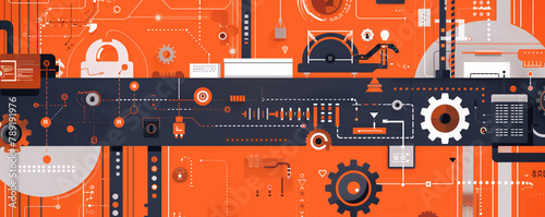 Illustration of a complex machinery and gear system.