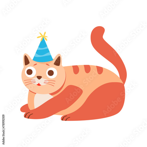Cat in Birthday Hat Kitty Vector Illustration.