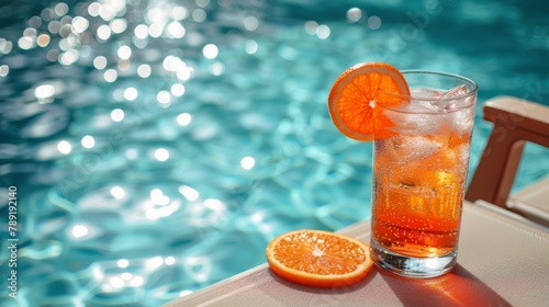 Drink on Wooden Table by Swimming Pool