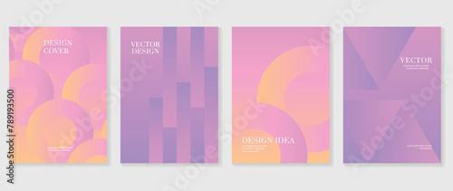 Abstract gradient background vector set. Minimalist style cover template with vibrant perspective 3d geometric prism shapes collection. Ideal design for social media, poster, cover, banner, flyer.