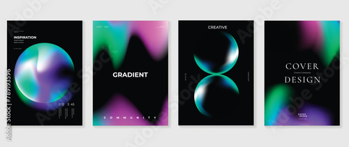 Abstract gradient background vector set. Minimalist style cover template with vibrant perspective 3d geometric prism shapes collection. Ideal design for social media, poster, cover, banner, flyer. photo