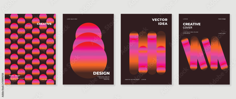 Naklejka premium Abstract gradient background vector set. Minimalist style cover template with vibrant perspective 3d geometric prism shapes collection. Ideal design for social media, poster, cover, banner, flyer.