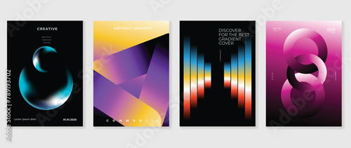 Fototapeta Abstract gradient background vector set. Minimalist style cover template with vibrant perspective 3d geometric prism shapes collection. Ideal design for social media, poster, cover, banner, flyer.