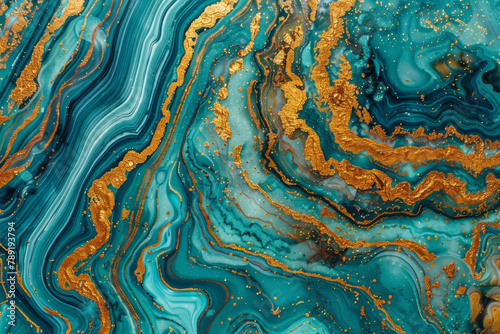 Abstract turquoise and golden color paints for background