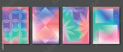 Abstract gradient background vector set. Minimalist style cover template with vibrant perspective 3d geometric prism shapes collection. Ideal design for social media, poster, cover, banner, flyer. © TWINS DESIGN STUDIO