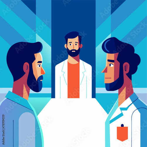 Concilium of doctors in the clinic. Flat style. Vector illustration.