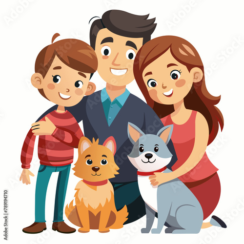 Happy family with pets. Flat style. Vector illustration.