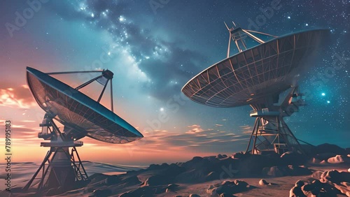 Satellite Dishes on Mountain Top Collect Cosmic Data photo