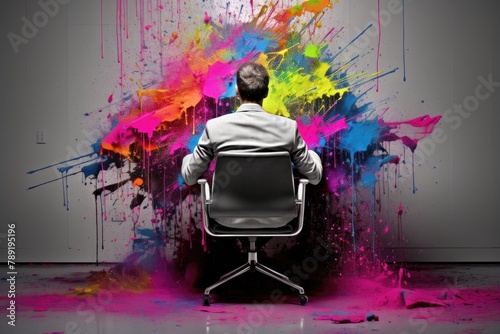 business man in front of colorful rainbow wall creative idea concept