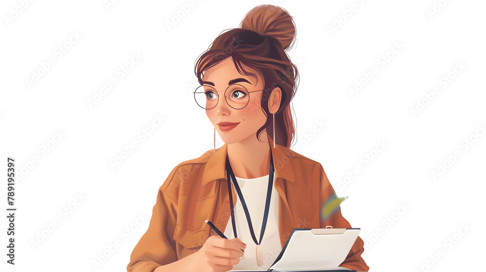 Illustration of a cute female event planner isolated on transparent background, PNG, Ai Illustration of a cute female event planner isolated on transparent background, PNG, Ai